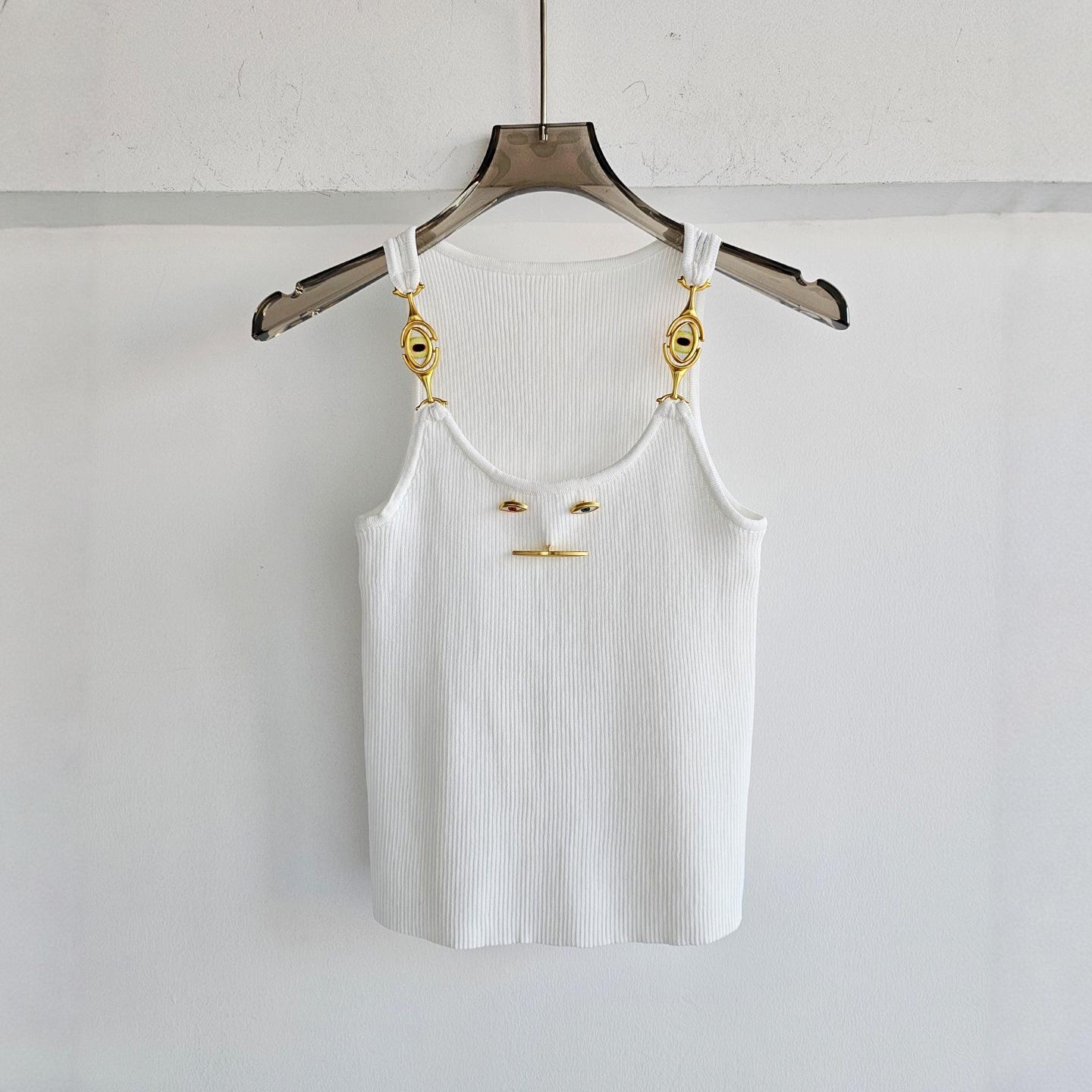 

Smiley Face Metal Decor Slim-Fit Knitted Camisole One Size білий