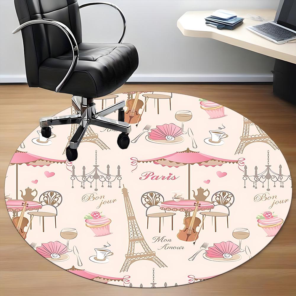 1pc Parisian Tea Party Office Round Rug, Non-slip, Soft and Durable Office Rug for Interior Decoration, Perfect for Office, Beautiful Decoration yy260