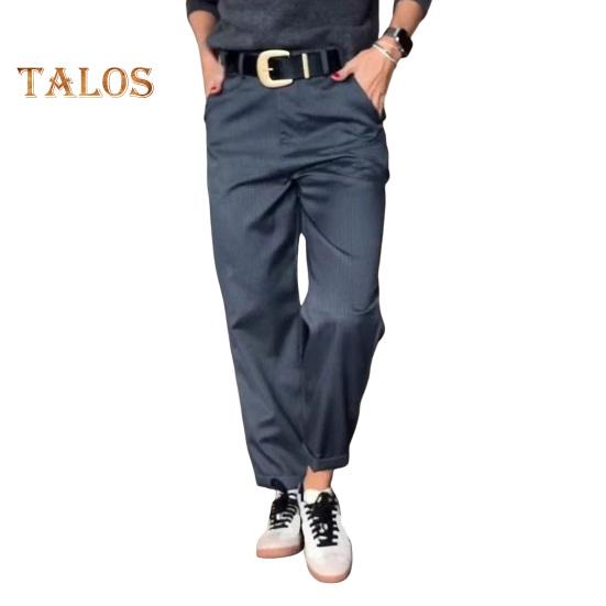 

Женские повседневные брюки с высокой талией, однотонные свободные брюки с карманами, универсальный стиль, костюмные брюки M морской синий