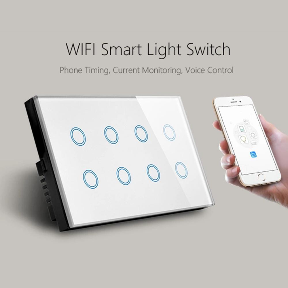 WLAN Smart Touch Licht Wandschalter Interruptor Glaspanel 8-fach 147*86mm Tuya App SmartLife Kompatibel mit Alexa Google Home