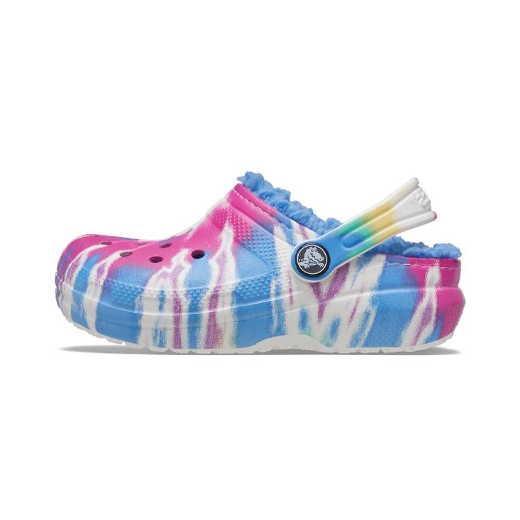 Crocs Classic Lined Comfortable Tie-Dye Pattern Wood Bottom Simple Sandals Kids Sandals Pink Blue 206683-4SO