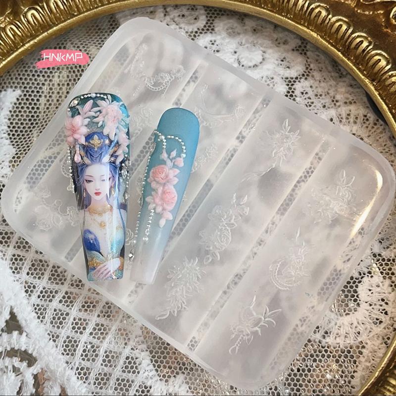 Clear Silicone Nail Flower Chains Carving Bow Mold for DIY Nail Art Stereoscopic Stamping Plate Manicure Tools Nail Decorations