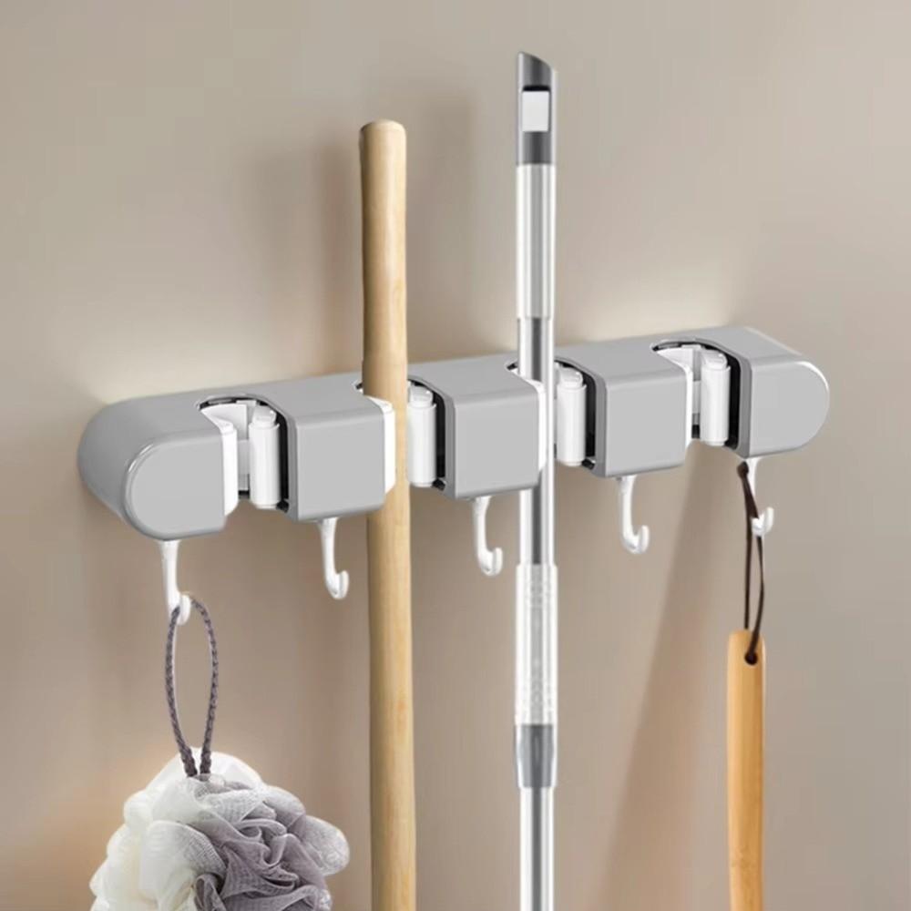 No Drill Adhesive Wall Mount Organizer Multi Hook Cleaning Tool Rack New Broom Hanger  Laundry Room
