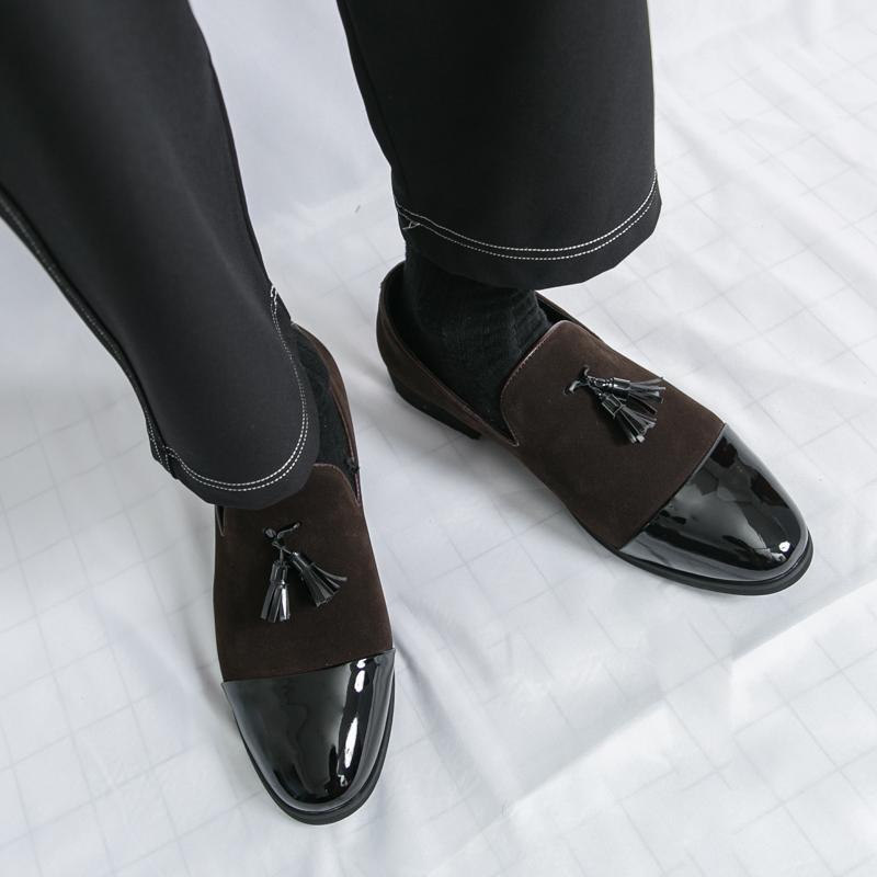 Men Loafers Leather Individuality Formal Business Shoes Coffee Slip On Flats Wedding Dress Prom Shoes Over Sized