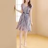 Chiffon Dress New V-neck Short-sleeved High-end Temperament Lace-up Waist