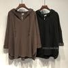 Spring and Autumn Fashion Maillard Wear Loose Casual Waffle V-neck Long Sleeve Solid Oversized Women's Mid Length Hoodie