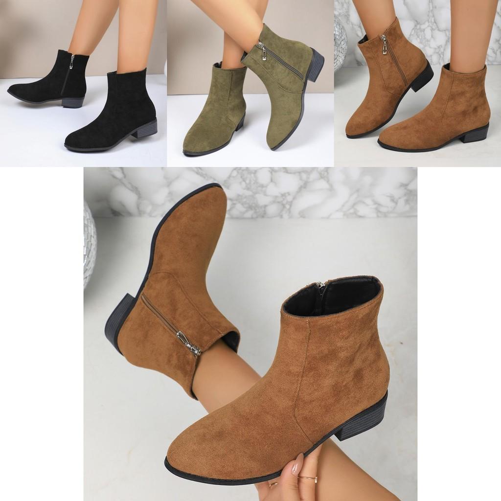 Fashionable 2024 Autumn Plus Size Women's Suede Martin Boots With Side Zipper
