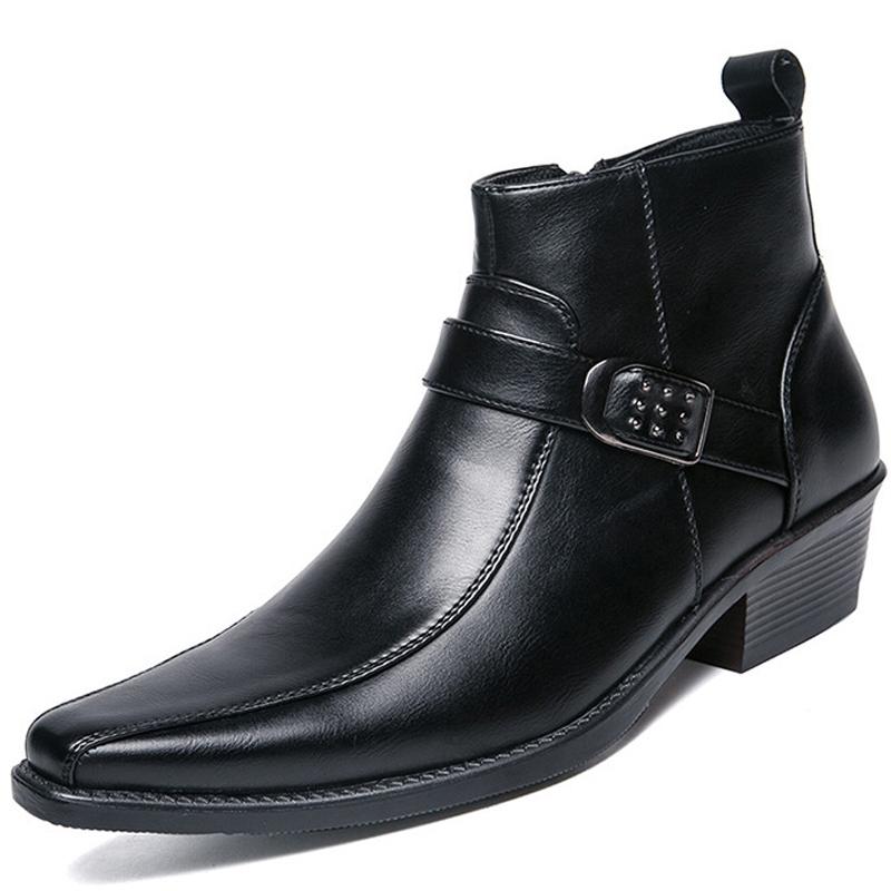 

Men s Retro Cowboy Boots Leather Shoes Chelsea Boots Pointed Toe Men Boots Zipper Male Ankle Boots Autumn Winter Shoes 43 чорний