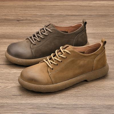 Capa Superior Piel de Vaca Suela Gruesa Zapatos de Hombre Nueva Primavera Retro Fondo Plano Casual con Cordones Versátil Antideslizante Transpirable Suela Blanda Versión de Verano