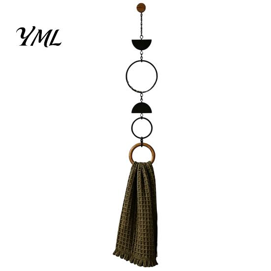 Decorative Wood Bead Towel Hanger Beaded Hanger, Bohemian Wall Mounted Ring Hand Pastoral Style Organizer Holder, Hemp Rope Storage Rack for Bathroom