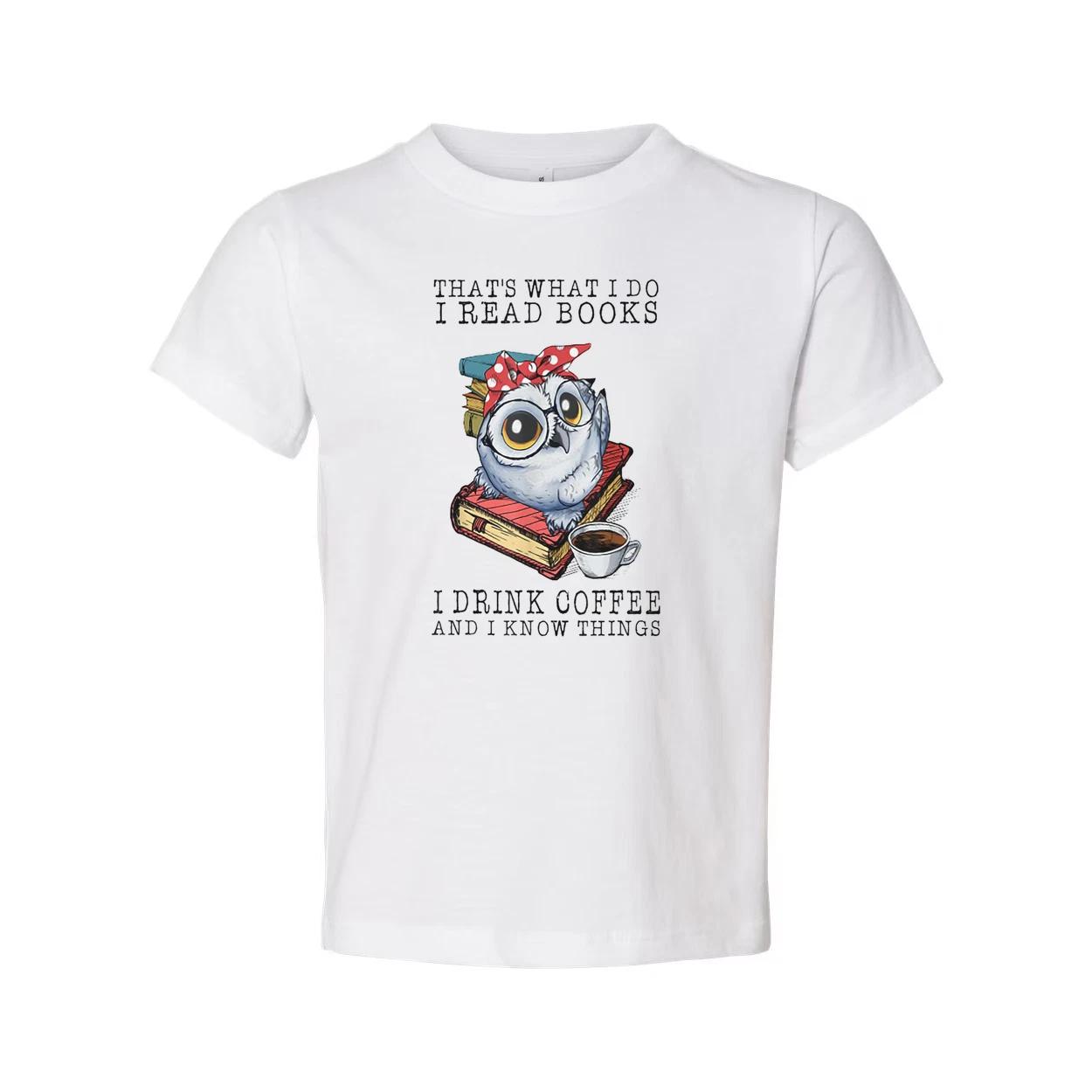 Unisex Graphic Tee With Owl Reading Books And Coffee Quote Design For Book Lover XL