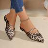 Fashion Sexy Leopard Pointed Toe Slippers Women 2025 Summer Suede Flat Heels Shoes Women Crystal Chain Slip On Black Daily Shoes