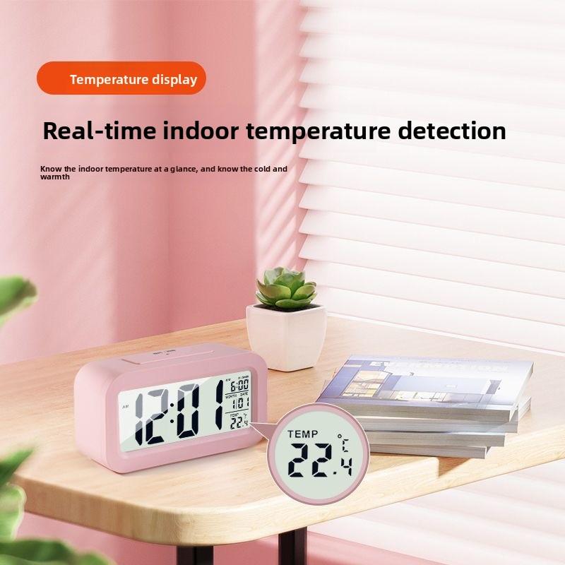 Student Smart Digital Alarm Clock Black White LCD Display with Temperature Calendar Timer for Bedroom Office (Without Battery)