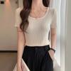Fashion Ice Silk Short Sleeved Knitted Women's T-shirt Spring Summer New Slim Fit Thin Pullover Bottomed Sweater Women's Short Top Women's Clothing