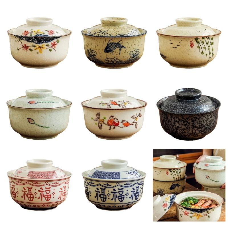 Elegant Ceramic Ramen Noddle Soup Bowl with Lid Microwave Oven and Dishwasher Safe for Formal Dining and Daily Activity