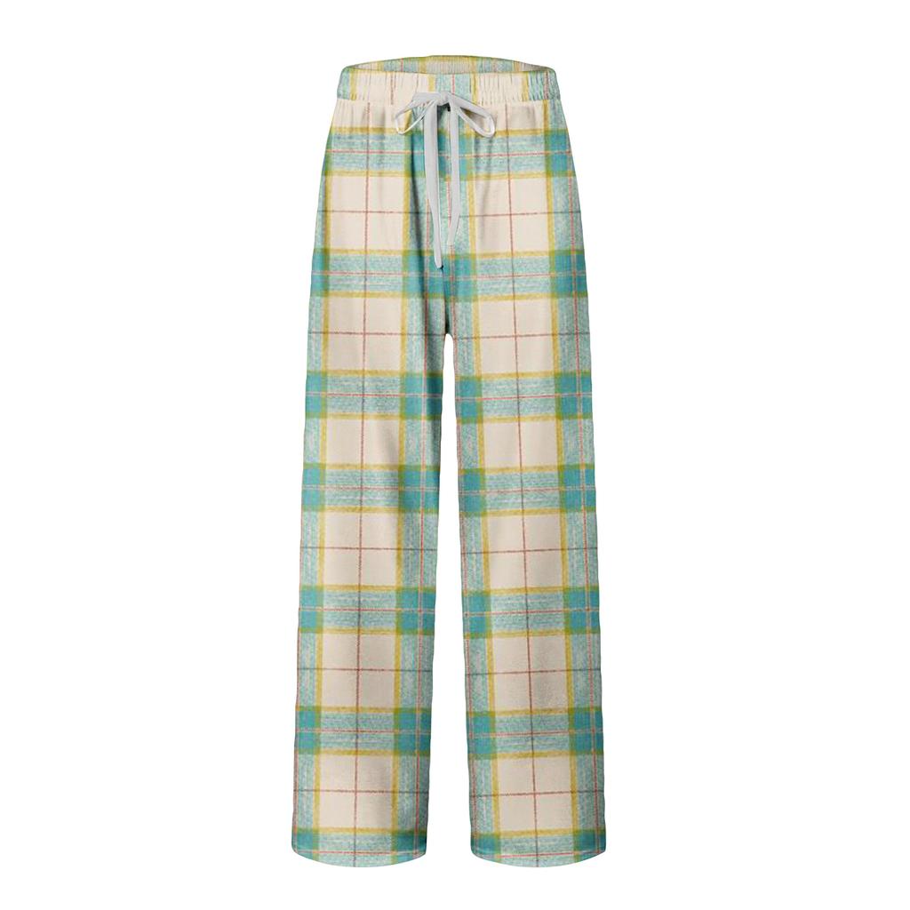 Pánské pruhované kostkované kapsové ležérní kalhoty domácí pyžamové kalhoty