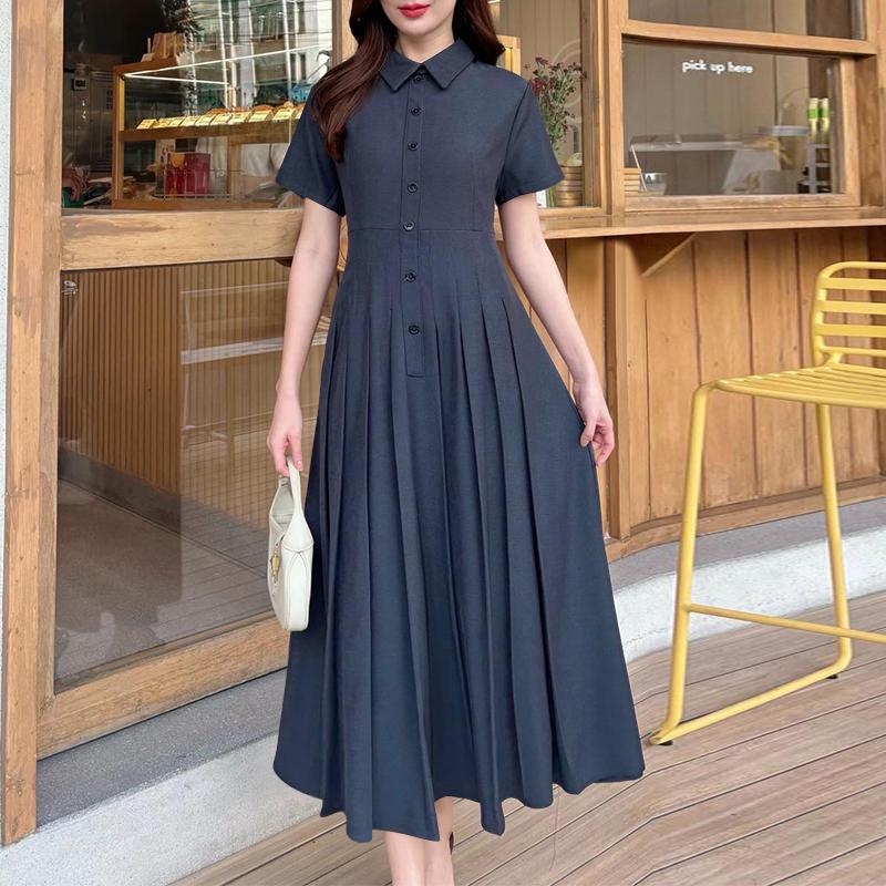 ZANZEA Vestido Largo Casual de Manga Corta con Cuello Vuelto para Mujer