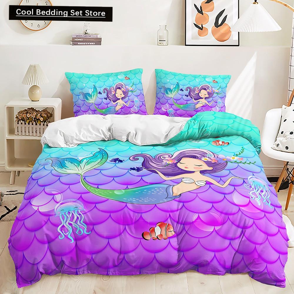 Beautiful Rainbow Mermaid Bedding Set Polyester Duvet Cover Set Single Full Twin Queen Comforter Sets for Girls Women Bed Linen