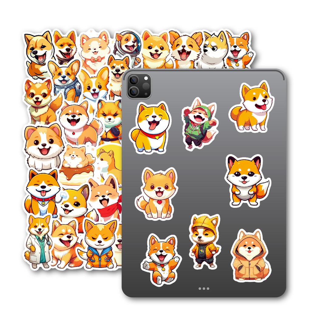 50Pcs Cute Shiba Inu Stickers – Waterproof Reusable Dog Decals for Luggage, Laptop, Phone
