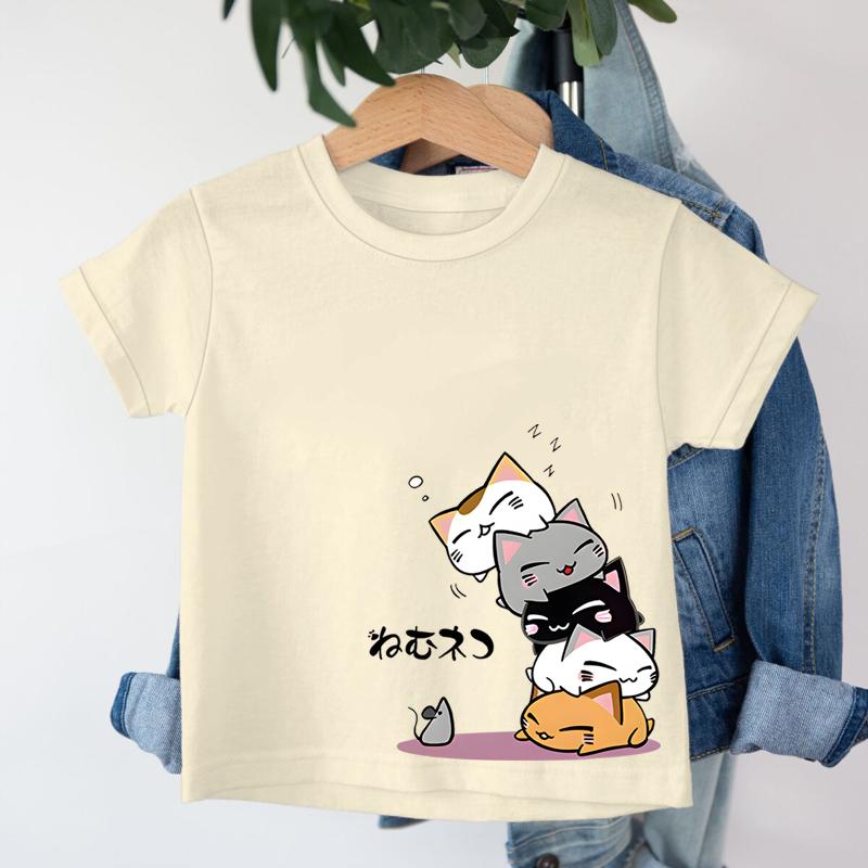Cute Cat Harajuku Fashion Tshirts for Girl Boy Animal Cat Cartoon Kawaii Tee Top Cat Lover Gift Kids Short Sleeve Cotton Tee