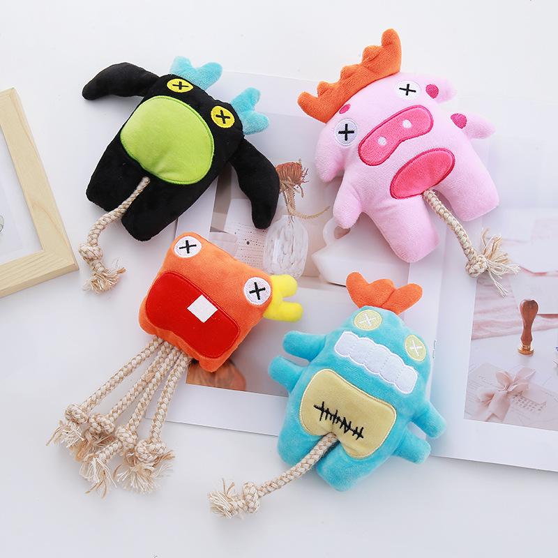 Cute Cartoon Polyester & Cotton Rope Sea Monster Chew Toy-Heavy Duty Dental Toy for Small Dogs Daily Use 40g
