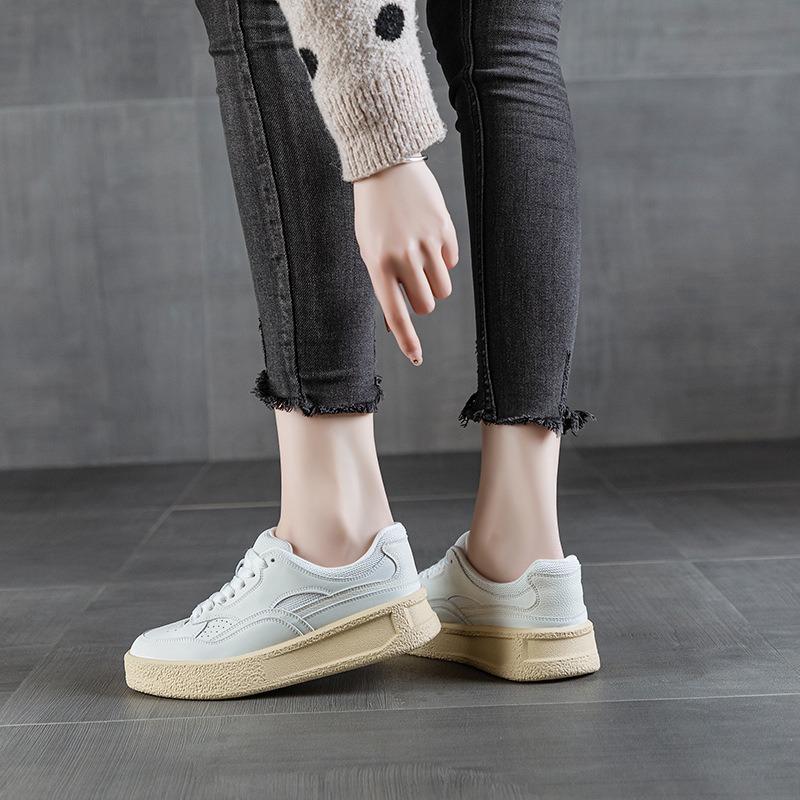 Leather little white shoes women's tide four seasons new versatile soft-soled flat-soled casual board shoes