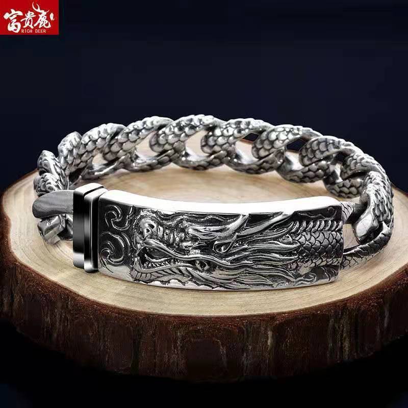 2026 Personalized Domineering Men s Bracelet Jewelry Retro Dragon Silver Bracelet 18CM