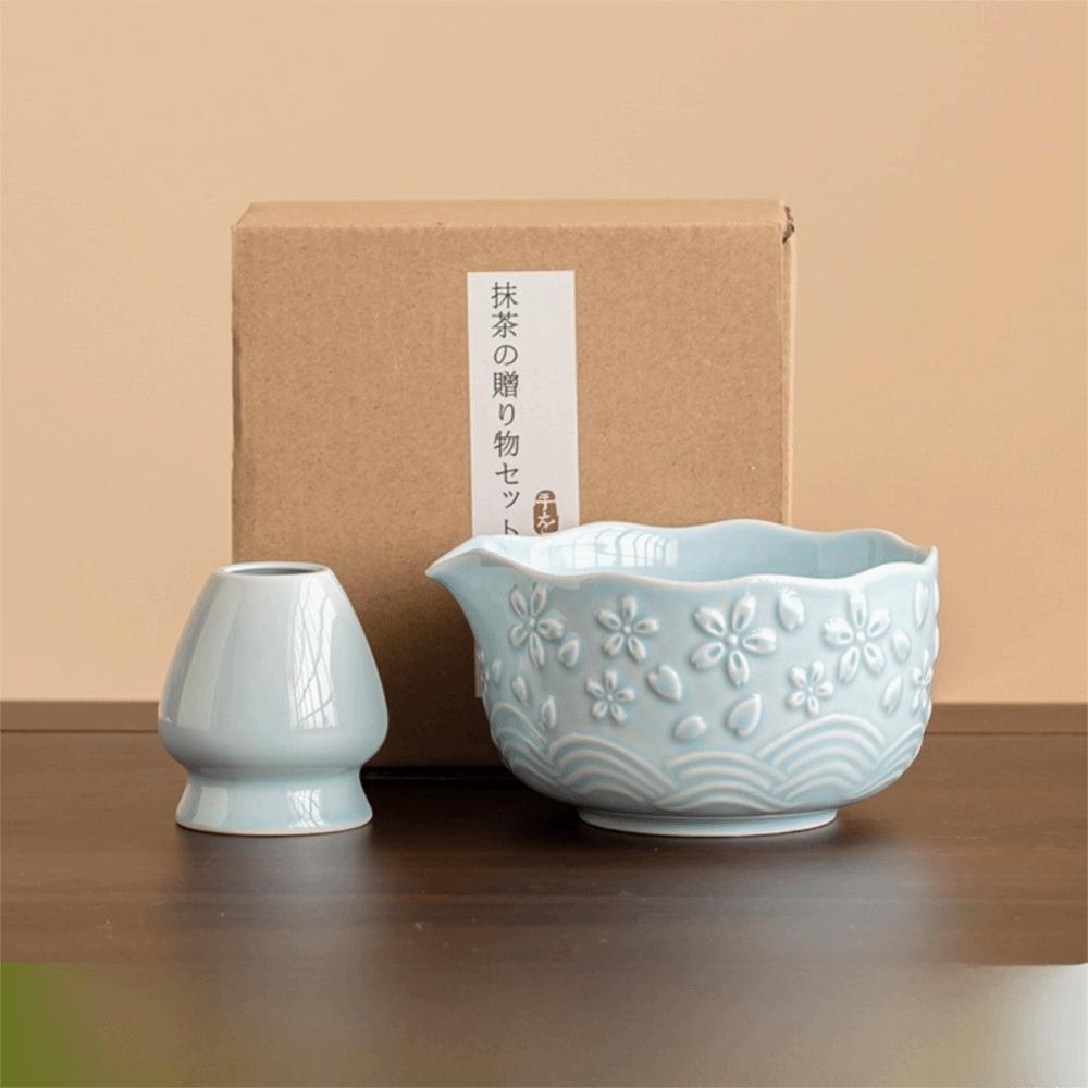 2/4/7 Pcs New Ceramic Matcha Bowl Flower Sakura Matcha Whisk Holder Reusable with Pouring Spout Matcha Making Kit Tea Lovers