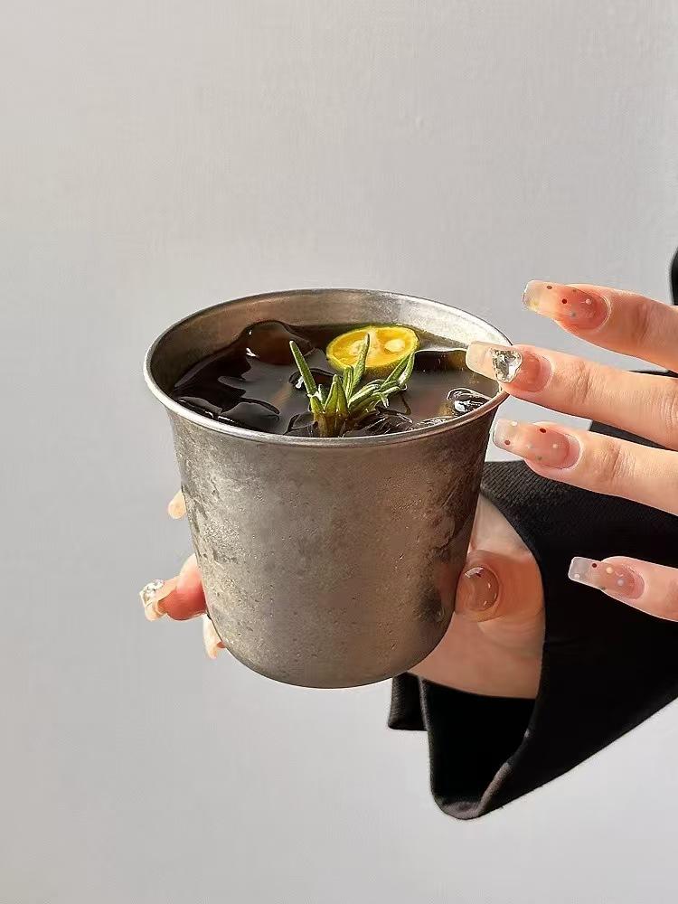 Thickened Vintage American Frosted Stainless Steel Coffee Cup Cold Drink Cup Wide Mouth Design