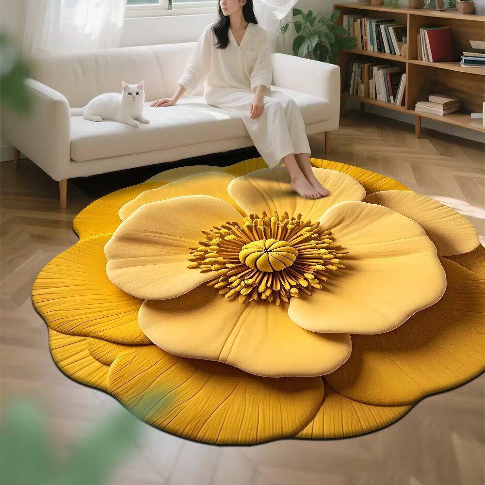 3D Floral Crystal Velvet Floor Mat For Living Room Polyester Fiber Easy To Clean Stain Resistant Decorative Rug For Bedroom And Home Decor