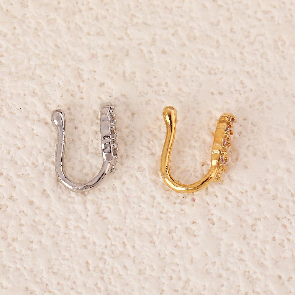 Wind Feather U-Shaped Nose Clip Light Luxury Temperament Tree Leaf Rice Ear Nose Ring Female Personality Fashion Zircon Nose Stud Nose Decoration