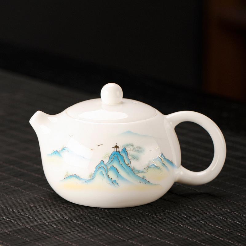 Dehua White Porcelain Suet Jade Porcelain Kung Fu Tea Set Household Business Gifts Jiangshan Gift Box Portable Printing