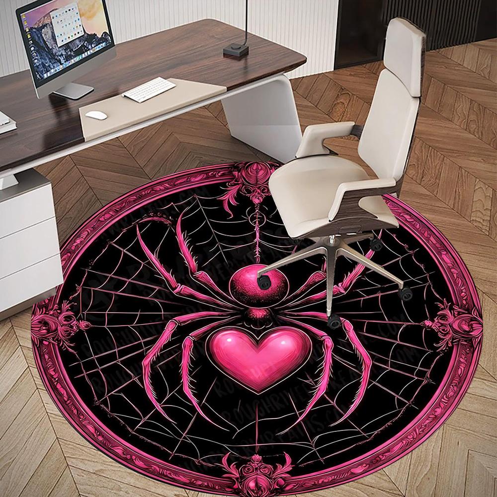 1pc Spider Web Heart Round Chair mat office Area Rug - Non-Slip, Floor Mat for Office, Bedroom, and Indoor Decor p127194