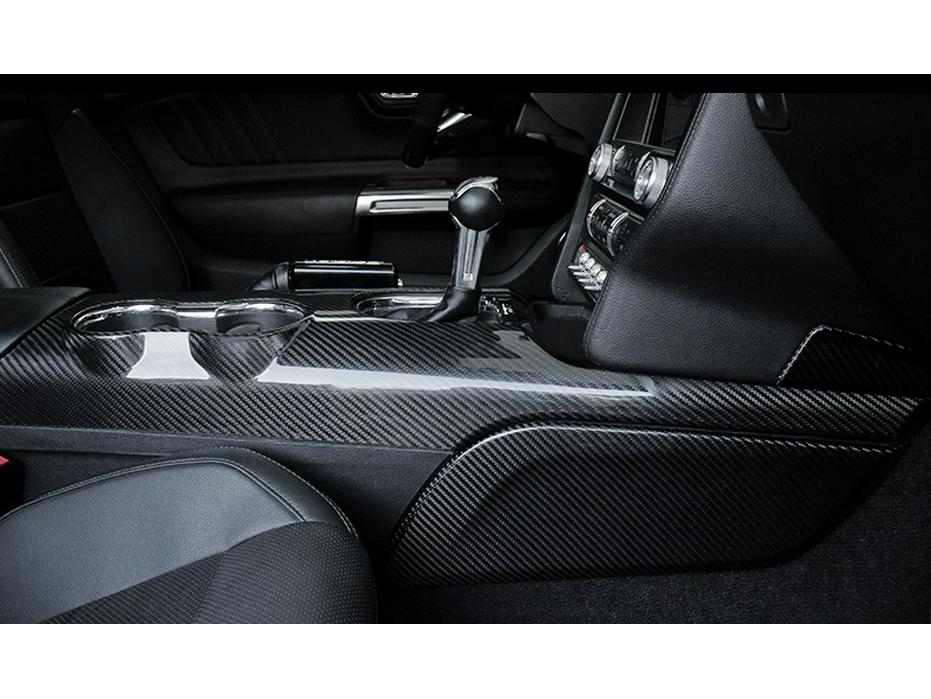 Tantan Carbon Fiber Center Console Cup Holder & Shift Panel for Ford Mustang - Dry Real Carbon Fiber Interior Parts