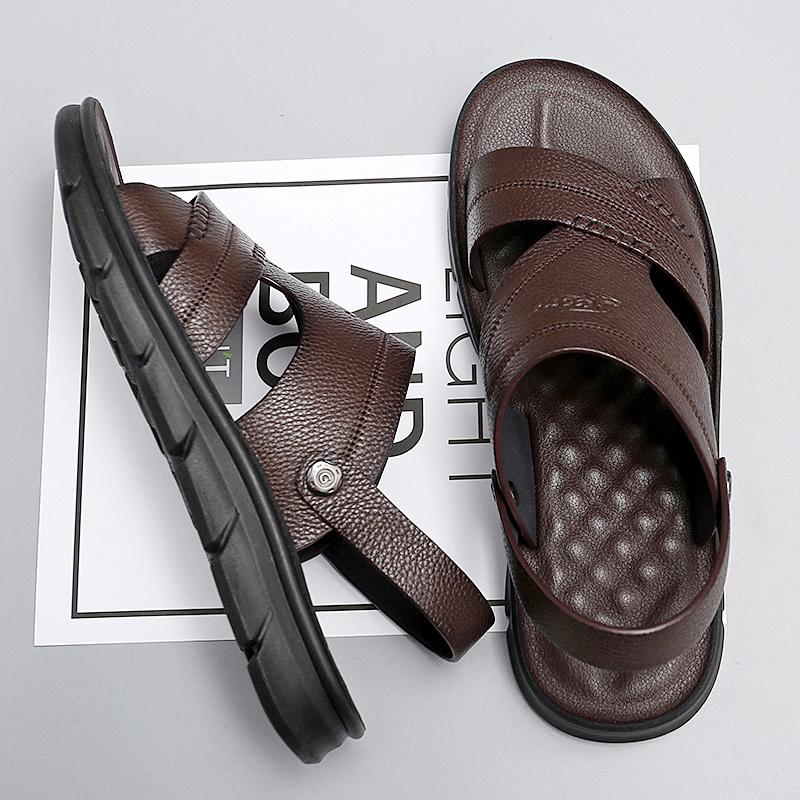 Men's Sandals Genuine Leather Summer Slippers New Trend Top Layer Cowhide Men's Casual Non Slip Beach Shoes Platform Sandals Men