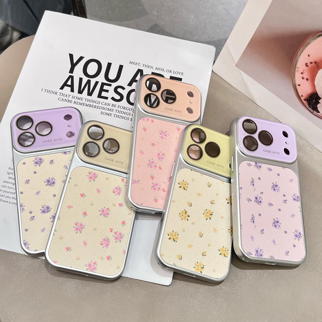 Cute Minimalist Retro Flower Print Cartoon INS Girl Phone Case For For Iphone 17 16 15 14 13 Pro Max Plus Crystal Lens Protect Cover