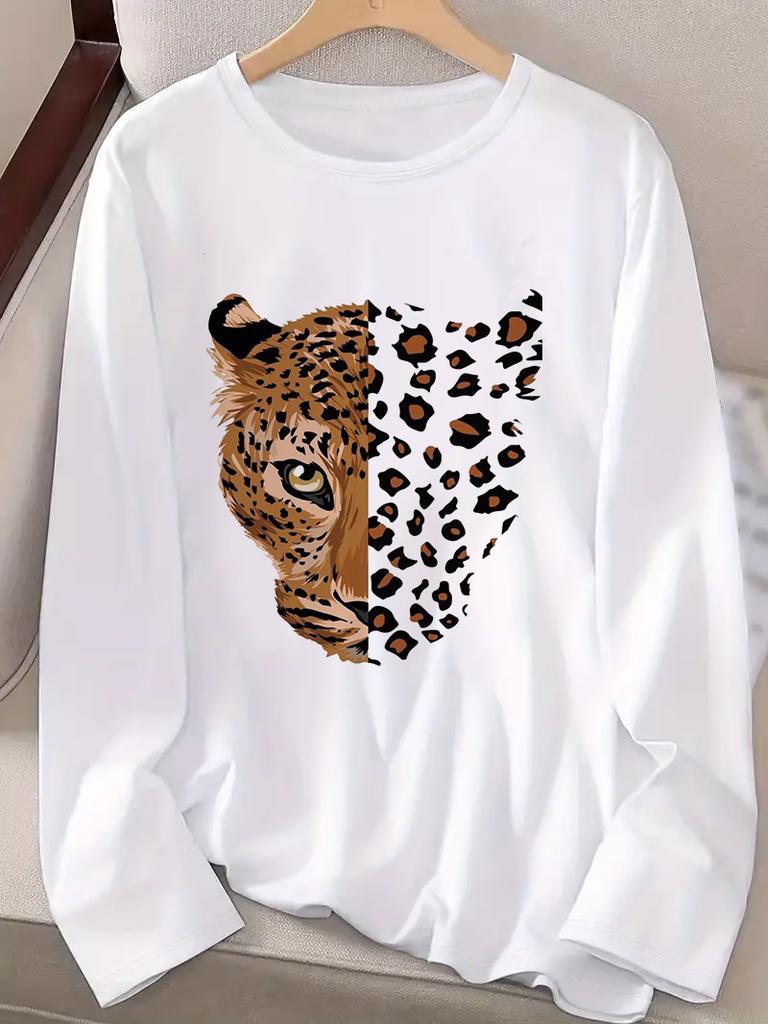 Top a Maniche Lunghe Animale Tigre Leopardo Y2k Maglietta Casual a Maniche Lunghe da Donna Girocollo Top Tee Tshirt