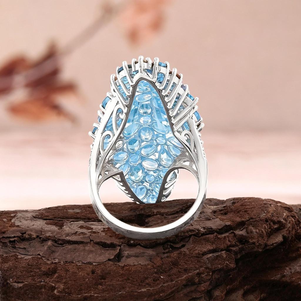 Luxury Silver Ring with 13ct Sky Blue Topaz And Brazilian Gemstones for Women Eye-Catching Colorful Fine Jewelry for Parties