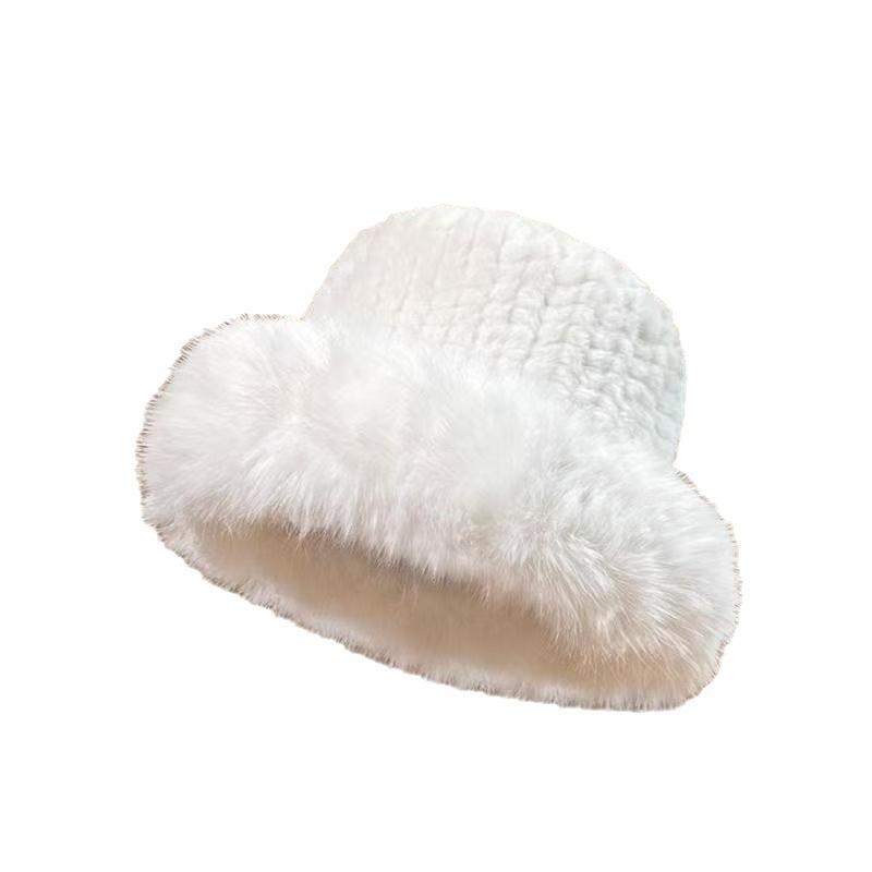 Hat women's autumn and winter bucket hat thickened warm versatile big head circumference basin hat shows small face plush bucket hat winter