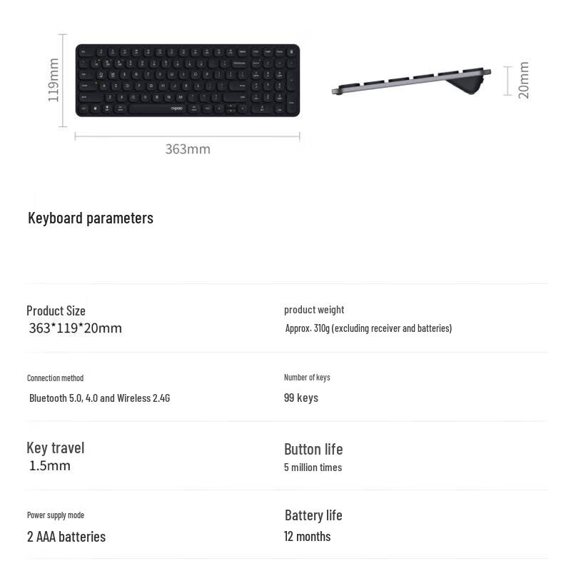 Rapoo NX8000 Wireless Silent Compact Keyboard Mouse Combo