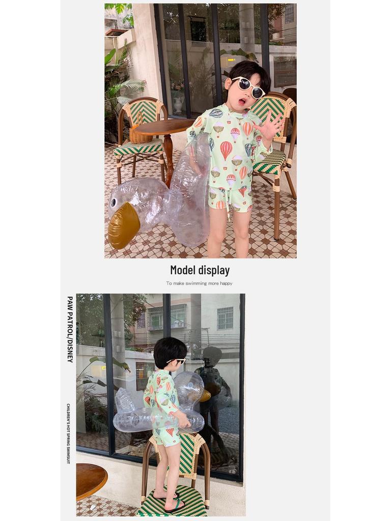 Children's Cartoon Hot Air Balloon Swimsuit: Two-Piece, Quick-Dry, Sun Protection for Small and Medium Boys