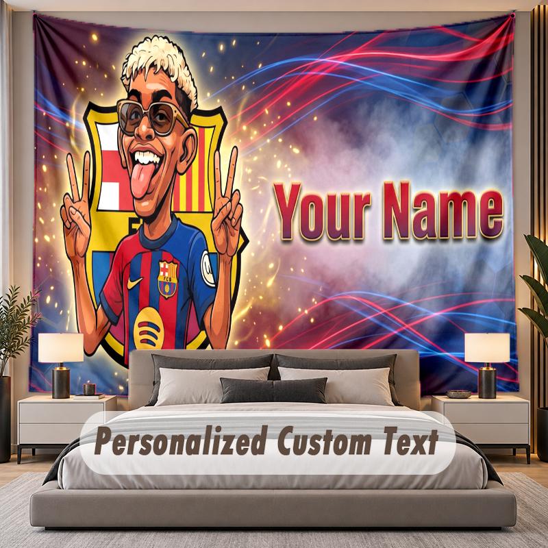 Custom Name Text Tapestry Lamine Yamal Personalized Polyester Wall Tapestry For Bedroom And Room