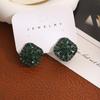 Super Flash Green Diamond-Set Stud Earrings Geometric Full Diamond Earrings Atmospheric Exaggeration Light Luxury Ear Buckles Women