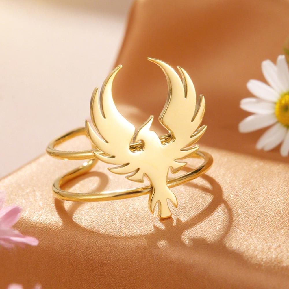 Dawapara Phoenix Ring Adjustable Open Finger Ring Mythical Bird Animal Totem Protection Amuet Stainless Steel Jewelry