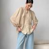 French wrinkle loose small stand-up collar bubble sleeve women's shirt 1116 European and American autumn and winter fashion new top