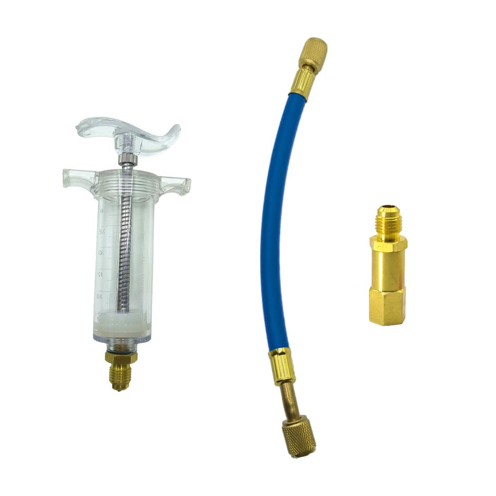 Auto-A/C-Öl-/Farbstoff-Injektor, 30 ml, 1 oz, mit Low-Side-Schnellkupplungsadapter, 1/4 Zoll, Klimaanlage, Kfz-Öler, Injektionsspritze