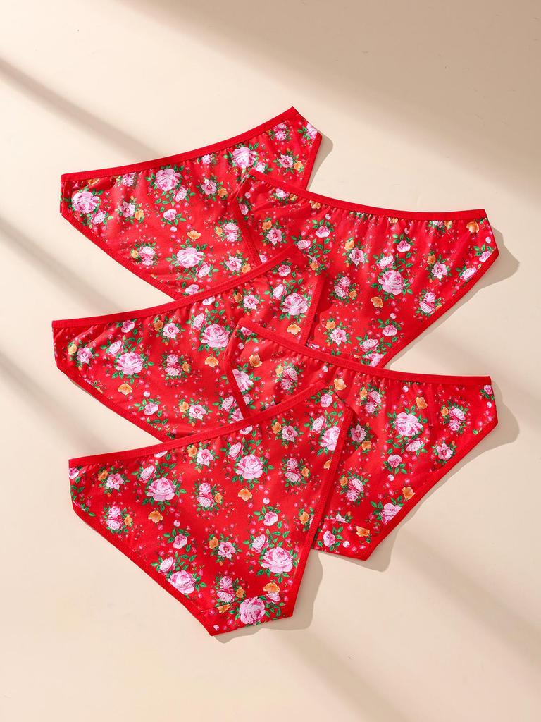 5Pcs/Set Women Cotton Panties Floral Red Underwear Low Waist Briefs Girls Panty Sexy Ladies Underpants Soft Female Lingerie S-L