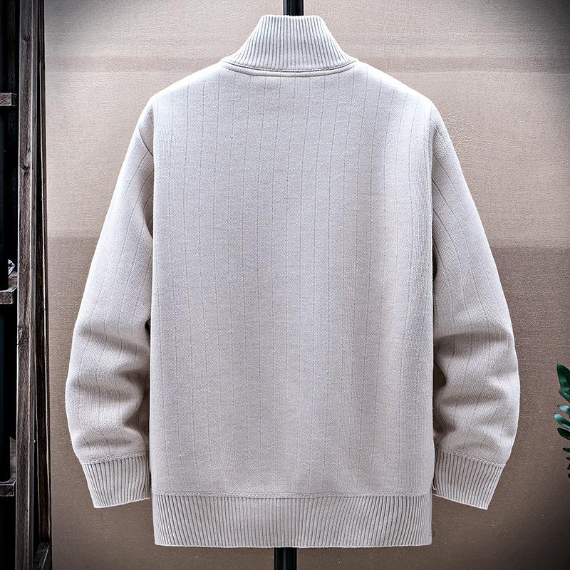 Mens Winter Sweater Thick Fleece Warm Cardigan Sweaters Casual Stand Collar Full Zip Cardigans Zip Pockets Solid Outwear