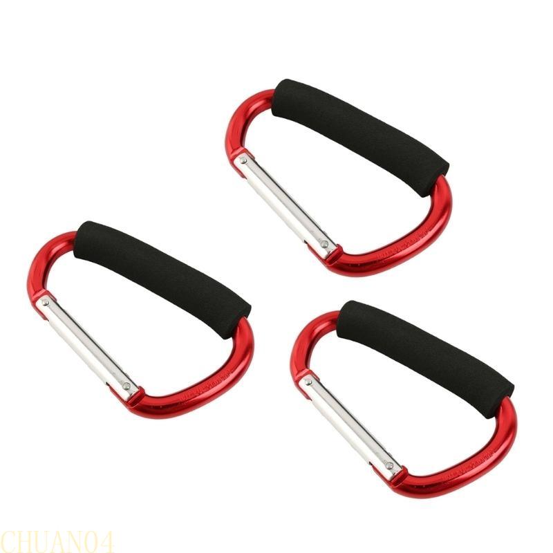 3Pcs Aluminum Alloy D-Shaped Carabiner Sponges Shopping Hook Large Stroller Clip Mountaineering Buckles - Shopping Cart Gripper