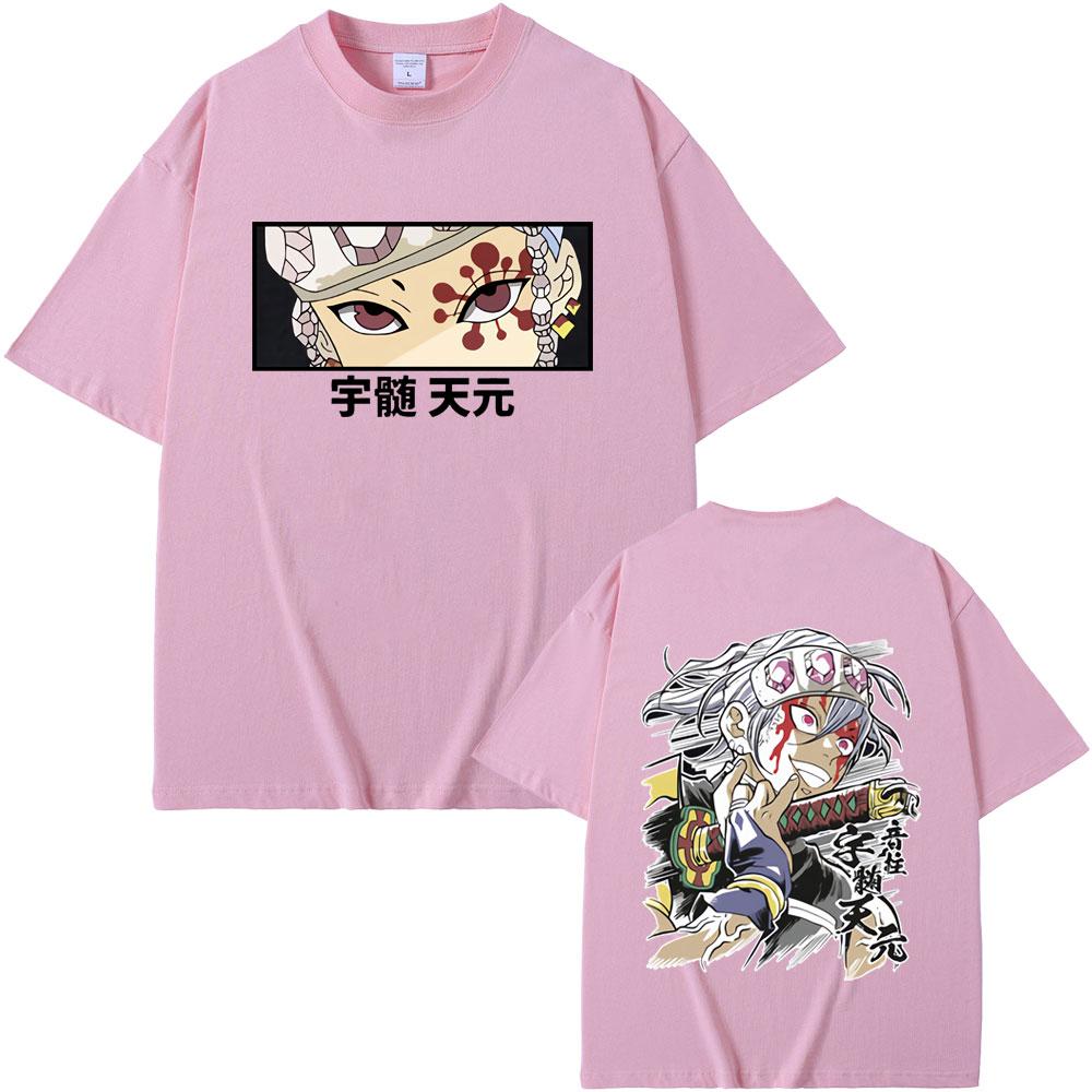 Anime Demon Slayer Uzui Tengen Double Sided Graphic Tshirt Men Women Casual Oversized Crewneck T-shirt Male Vintage Streetwear